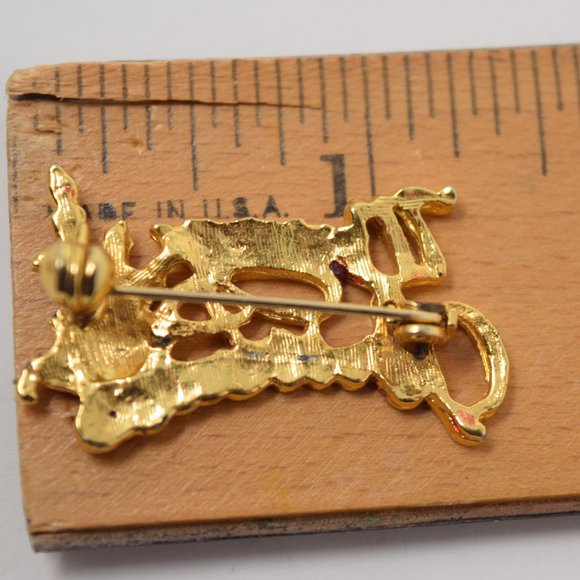 Merry Christmas Brooch Candle Goldtone Holiday Retro Festive Pin Party Office - Picture 6 of 8